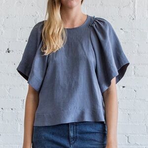 Rachel Comey Silk Linen Ravine Top Blue Blouse Size 0 XS